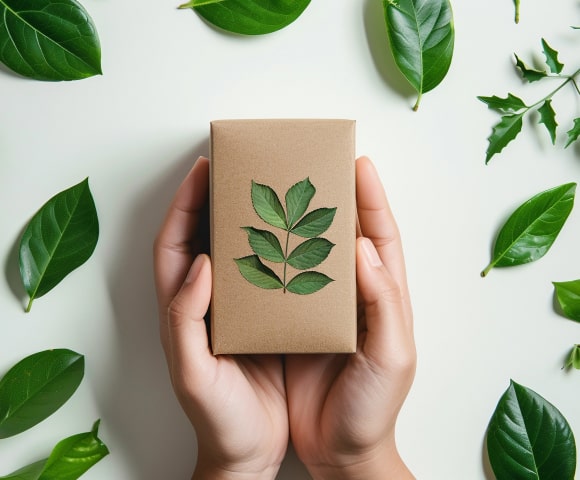 Hands holding a leaf box